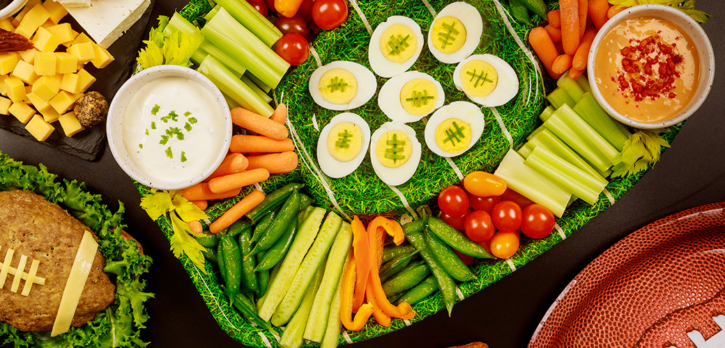 a table of football theme snacks